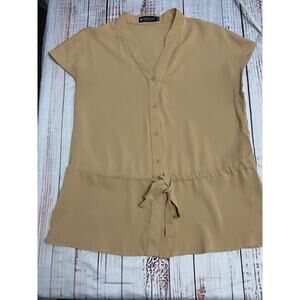 Spring Seaon Button Down Peplum Top Womens XS Chiffon Cinch Waist V Neck